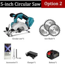 무선 충전식 전기톱 Makita 18V 배터리 사용 무선 원형톱 5 인치 125mm 브러시리스 전기 톱 0 ° ~ 45 °, 02 option 2_01 EU