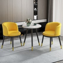 베로니카 북유럽 티 테이블 발코니 의자 세트 2인용 커피 식탁 미니 가정용 원형 원룸 인테리어, 옐로 [가죽] 1테이블 2 의자
