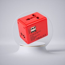 라쿠라 150개국 호환 여행용 멀티 어댑터 플러그 USB, 모던레드
