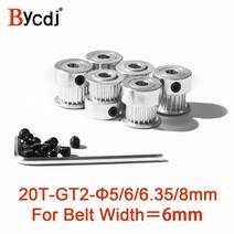 3D 프린터 부품 액세서리 GT2 20 치아 보어 4/5/6/6.35/8mm 타이밍 알루미늄 풀리 오픈 동기 벨트에 적합, 02 4mm_01 6mm_02 2pcs