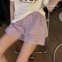 데데리트 사계절 여름 상큼 시원한 플라워 체커보드 체크 밴딩 면 긴바지 반바지 파자마 팬츠