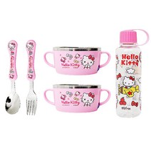 헬로키티 아동 스텐식기 5P 세트 이유볼2개+ 포크1개 +스푼1개+물통1개