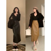 바스락스커트 스커트 하이 웨스트 힙 스커트 여성용 우아한 슬리밍 스트레이트 긴 드레스 블랙 가을 겨울