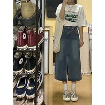 롱 데님 스커트 치마 청 플러스사이즈 는 작게 슬릿 뚱뚱이 mm 배모양의 바디 가랑이