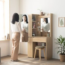 [쿠토끼의 새해 비밀선물중] 파로마 리오나 전신거울 화장대 인기만점 좁은공간화장대 전신화장대, 오크+사각탁상거울