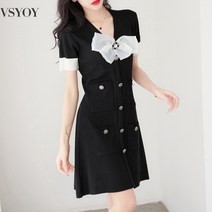 VSYOY 스타일리시한 니트 원피스 봄여름 여성복 브이넥 스커트