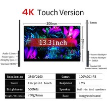 32인치 모니터 4k 스위치 노트북용 - 호환 외부 게임 가 있는 15.6인치 터치스크린 휴대용, 13.3 OLED 4K 터치