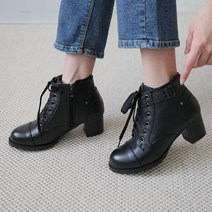 르본디 천연소가죽 여성 레이스업 발편한 앵클 워커부츠 통굽 가을 겨울 워커 5.5cm