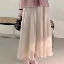 ALIPANG 알리팡 여성 스커트 하이 웨이스트 쉬폰 봄 여름 레이스 실크 힙스커트 플리츠 주름스커트 모임룩 하객룩 여성스러운 예쁜스커트 펄스컼트 드레스 롱스커트 샤스커트 A라인