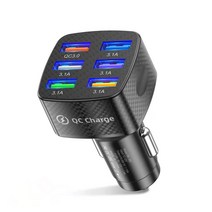 자동차 멀티 포트 USB 충전기 QC3.0 어댑터 15A 6 USB 포트 폰 충전기 전력 어댑터, Black