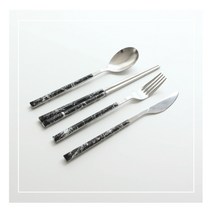 MENARE 메나르 델보브 커트러리 4인 16P 세트 스텐 카페 커피숍 디저트 커트러리 숟가락 포크 나이프 젓가락, 블랙