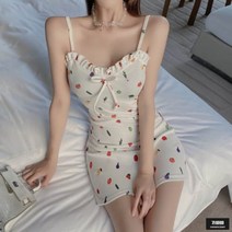 가바바 여성 나시 원피스 상큼한 과일이 가득 프릴 H라인 나시 미니원피스 G52019