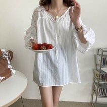 알리팡(Alipang) 여성 봄 여름 넉넉한 쉬폰 블라우스 튜닉 브이넥 여성 상의 긴팔 긴소매 퍼프블라우스 시원한 페전트블라우스