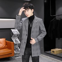 DFMEI 남성 하프 체크 모직 코트 코트 남