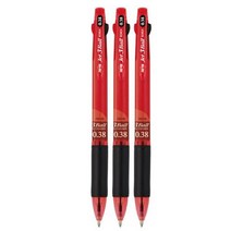 자바펜 제트3볼 3색 볼펜 0.38mm, 0.38 mm Red, 3개