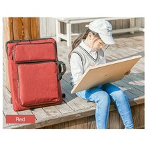 유화 도구 가방 미술 화판 화구 백팩 캔버스 아트백 이젤 캘리그라피 멀티 수납, 빨간색