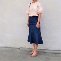빅사이즈 스커트 여름 데님 롱 청치마 휴가 휴양지 리조트룩 프릴 치마 미디 스판 진청 밴딩 플레어 66 77 88 청 머메이드 30대 40대 여성 미시 장마 시원한