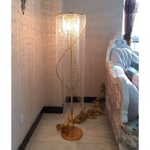 엔틱 거실 고급 장스탠드 LED 조명 롱스탠드 크리스탈 플로어 램프 리모콘, 골드/일반 전구+풋 스위치 포함