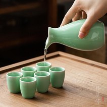 정종 온주기 사케 사케잔 사케병 도쿠리 세트 니혼슈, 빈티지 블루