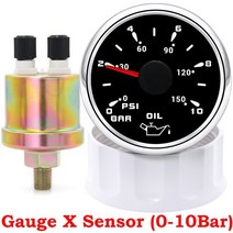 유면계 유량계 2 인치 52mm 7 컬러 LED 오일 압력 게이지 0-10bar/0-150PSI 해양 보트 자동차 트럭 1/8NPT, 05 GaugeXSensor BS