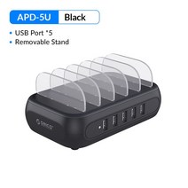 가성비ORICO 5포트 USB 충전 스테이션 13 프로 호환 샤오미 휴대폰 탈착식 최대 40W, 01 Black_01Plug