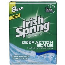 아이리쉬 스프링 딥 액션 스크럽 데오드란트 바 비누 9.5g 8 ea 2개입 팩, 8 Count (Pack of 2)