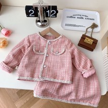 루라줌) 아기 유아 아동 키즈 어린이 2살 3살 격자 체크 핑크 트위드 자켓 치마 세트 투피스 고무밴딩 여아 하객룩 조카선물 북유럽풍 여아원피스 쇼핑몰
