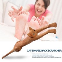 마사지 도구 긴 손잡이가 있는 고양이 모양의 등 스크래처 나무 마사지 도구 가족 룸메이트 친구를 위한 재미있는 스크래칭 스틱 선물
