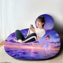 안락 의자 빈백 쇼파 에어 1인용 소파 편안한 푹신한 패브릭 콩주머니 모찌 쿠션, 76x76cm, 낭만적인 별하늘 + 풋스톨 포함