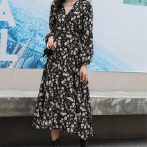 30대 데이트룩 꽃무늬 긴팔 롱원피스 봄 키커보이는 휴향지룩