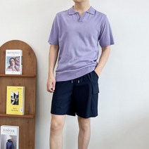 남성 여름 단추없는 오픈 카라 니트티 남자티 새내기패션 남자 골프복 60대