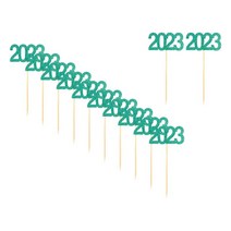 GHSHOP 12개입 2023 컵케이크 토퍼 파티 장식 용품, 6cmx3cm, 종이, 녹색