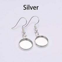 10-25mm 트레이 베젤 카보 숑 귀걸이 후크 빈 설정 라운드 펜던트 귀베이스 결과 DIY 유리 카메오 쥬얼리 만들기 10 개, 25mm x 10pcs, Silver