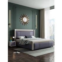 엔틱 킹 퀸사이즈 가죽 침대 프레임 모던 라이트 고급 원목 침실 더블 심플 G 16, 1800mmx2000mm, 침대 + 캐시미어 매트리스 + 침대협탁 2개, 공기압 구조