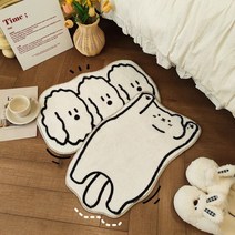 MDIV 미니 고양이 강아지 화이트 러그발매트 2장세트, 고양이1장
