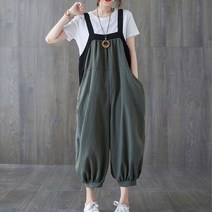 여성 오버핏 9부 멜빵바지 점프수트 봄 여름 빅사이즈 냉장고바지