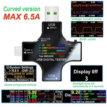 12 in 1 color pd usb tester dc digital voltmeter current voltage type-c meter amp 전류계 검출기 충전기 표시기, 곡선 버전