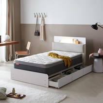RF 소르젠 LED 리노 서랍형 슈퍼싱글/퀸 침대+마일드 독립 매트+방수커버, 화이트