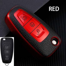 명품차키케이스 bmw디스플레이키 벤츠차키 3버튼 TPU + 가죽 자동차 키 케이스 커버 포드 레인저 C-Max 포, 01 Red only case