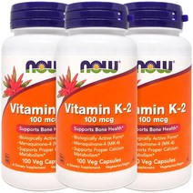 3병 Now Foods 나우 푸드 비타민 K2 K-2 100 mcg 100 야채캡슐, 3개