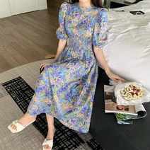 [랜덤플레이] 프렌치 스타일 복고 플라워 롱 원피스
