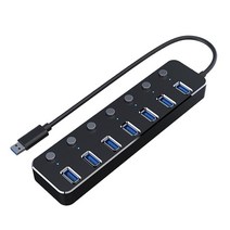 USB Hub 7 Ports 3.0 5Gbps Splitter Extender With Independent Power Switch And LED For Laptop PC, 02 산호 레드