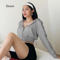 저렴한 봄가을 여성 지퍼 까마귀 자르기 탑 긴 소매 재킷 솔리드 포켓 느슨한 스트리트 캐주얼