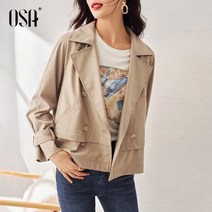 트렌치 코트 OSA 카키브라운 겹 버튼 숏 유행 슬림핏 작은 여성 봄 가을 룩 2450887509