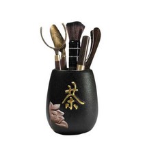 설백상점 다도 집게 핀셋 세트 찻잎 찻잔 양조 도구 흑단 나무, 해 + 6종 세트 + 소 + 수건