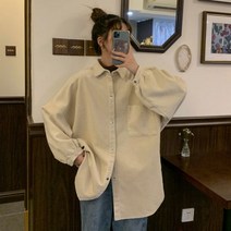 안나리야 여자 오버핏 코듀로이 골덴 롱 남방 셔츠 SY