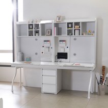 바르미 학생 2인 각도조절 USB책상세트 책장 초등 어린이 아동 스마트 공부, 화이트
