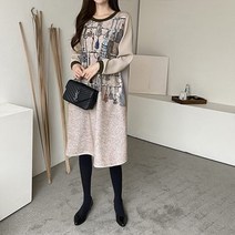 [옷자락] 여성 30대 40대 가을 겨울 아크릴 프린트 롱원피스
