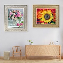 미프리아트 DIY 비즈 보석십자수(원형전체) 액자 세트, 09.해바라기 40x50, AT-35/골드 액자 추가