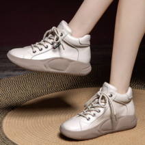 발편한 여성 가죽 신발 하이탑 슈즈 운동화 캐쥬얼 플랫슈즈 5cm 통급 로퍼 슈즈